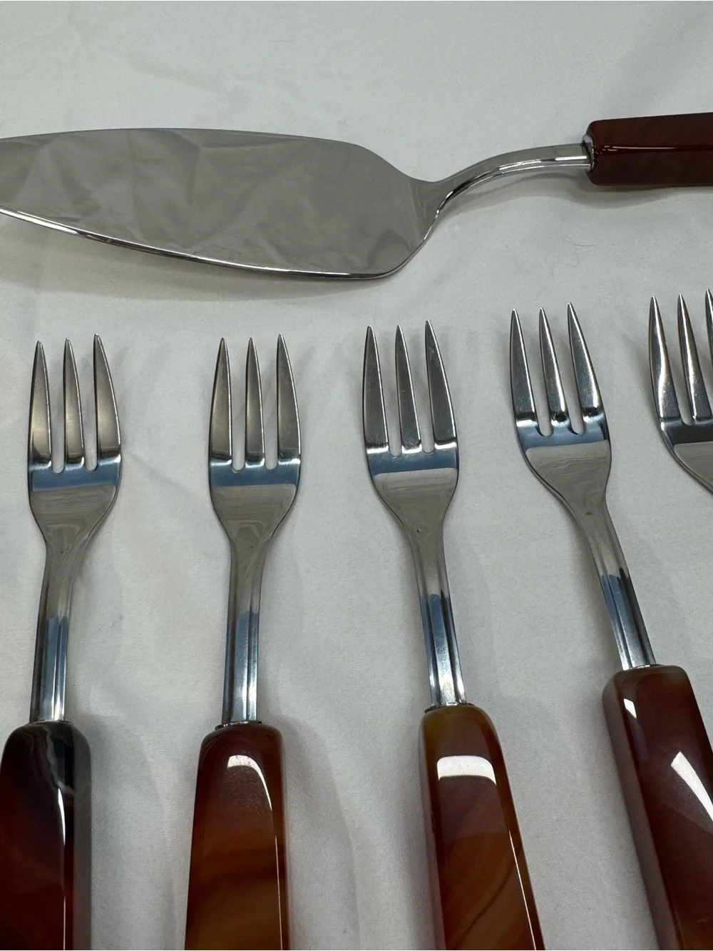 Rare Vintage Red Agate Dessert Forks Cake Server Set, Gift, MCM, South American